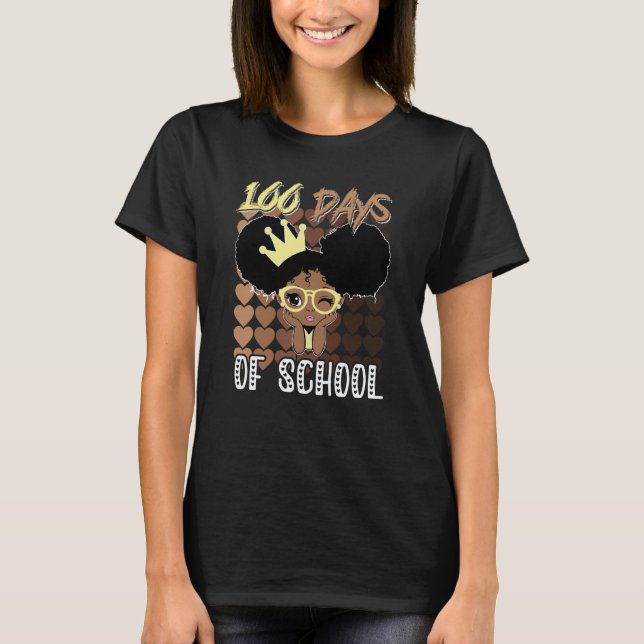 100 Days Of School Kids Girl Black African America T-Shirt (Vorderseite)