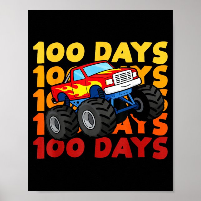 100 Days Of School Kids Monster Truck Boys And Gir Poster (Vorne)