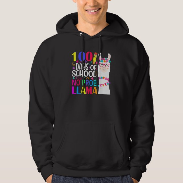100 Days Of School Llama No Probllama Teacher Vint Hoodie (Vorderseite)