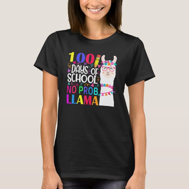 100 Days Of School Llama No Probllama Teacher Vint T-Shirt (Vorderseite)