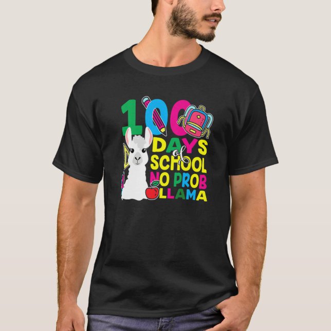 100 Days Of School No Prob llama Llama Teacher And T-Shirt (Vorderseite)