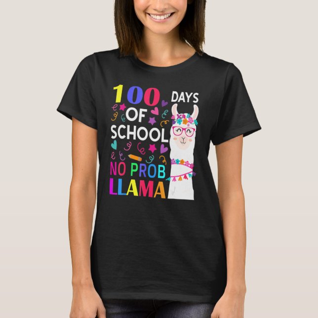 100 Days Of School No Prob Llama Llama Teacher Stu T-Shirt (Vorderseite)
