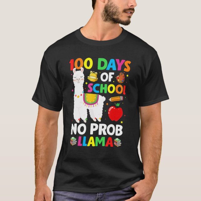 100 Days Of School No Prob Llama Lover Teacher Kid T-Shirt (Vorderseite)