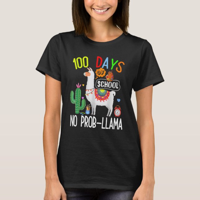 100 Days Of School No Prob Llama Student Teacher 1 T-Shirt (Vorderseite)