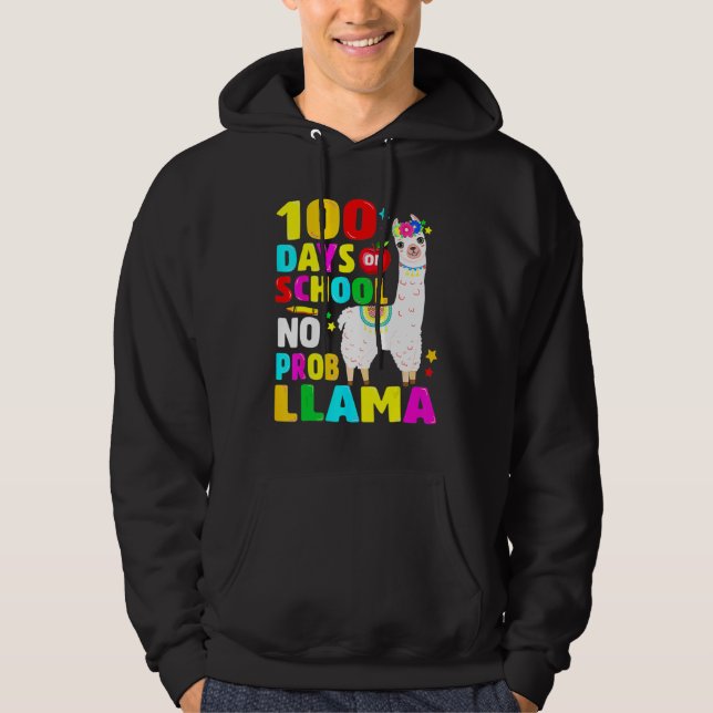 100 Days Of School No Problem Llama Girl 100th Day Hoodie (Vorderseite)
