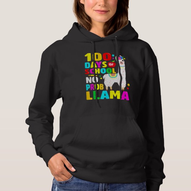 100 Days Of School No Problem Llama Girl 100th Day Hoodie (Vorderseite)