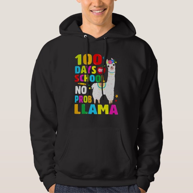 100 Days Of School No Problem Llama Girl 100th Day Hoodie (Vorderseite)