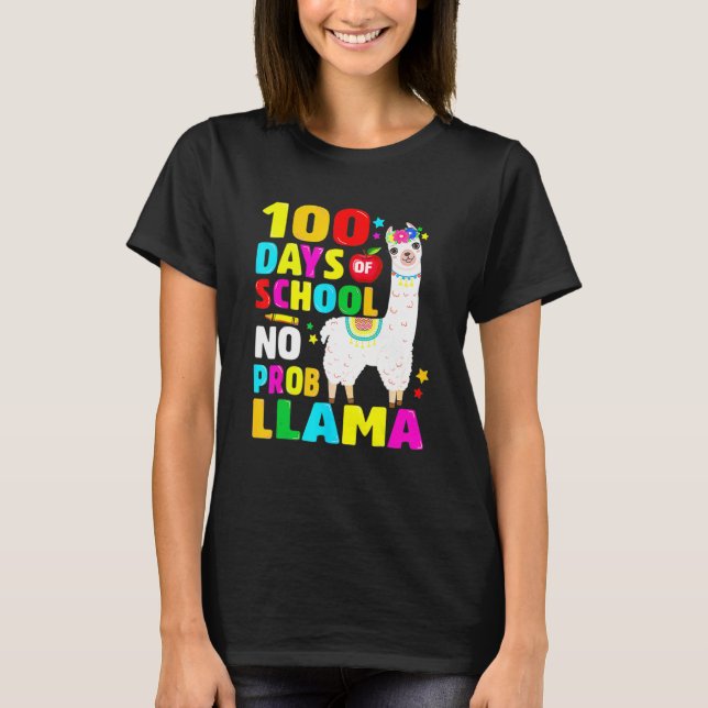 100 Days Of School No Problem Llama Girl 100th Day T-Shirt (Vorderseite)