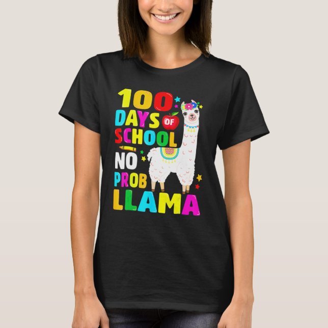 100 Days Of School No Problem Llama Girl 100th Day T-Shirt (Vorderseite)