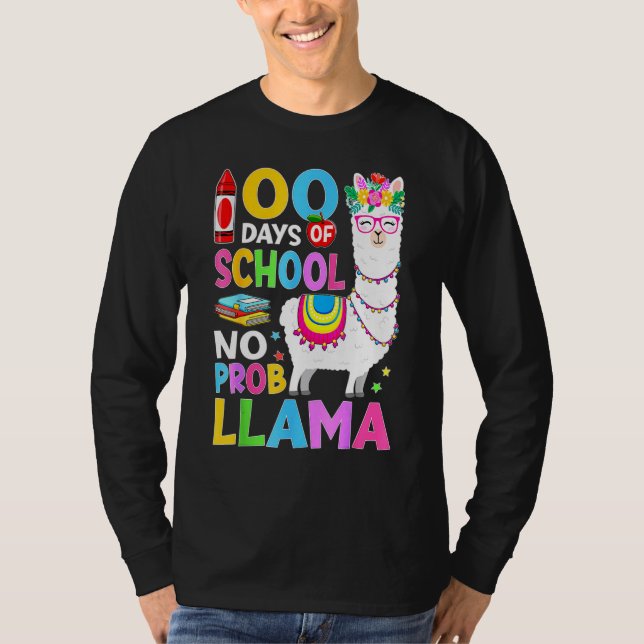 100 Days of School No Probllama 100th Day Girls St T-Shirt (Vorderseite)