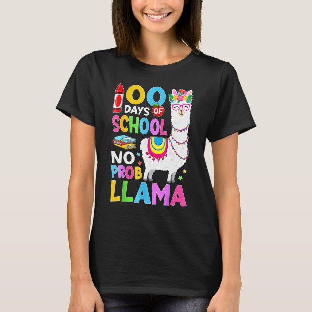100 Days of School No Probllama 100th Day Girls St T-Shirt (Vorderseite)