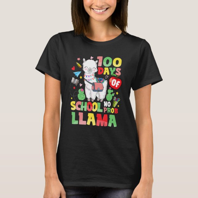 100 Days of School  No Probllama Cute Llama 100th  T-Shirt (Vorderseite)