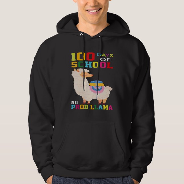 100 Days of School No Probllama Llama 100th Day Sm Hoodie (Vorderseite)