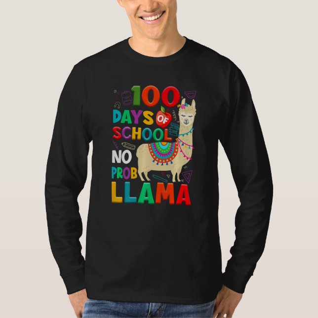 100 Days of School No Probllama Llama 100th Day Te T-Shirt (Vorderseite)