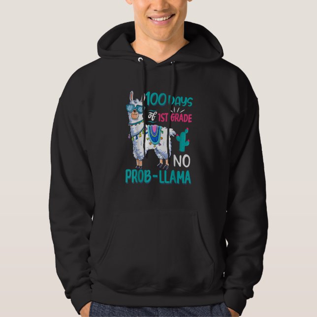 100 Days Of School No Probllama Llama 1st Grade Te Hoodie (Vorderseite)