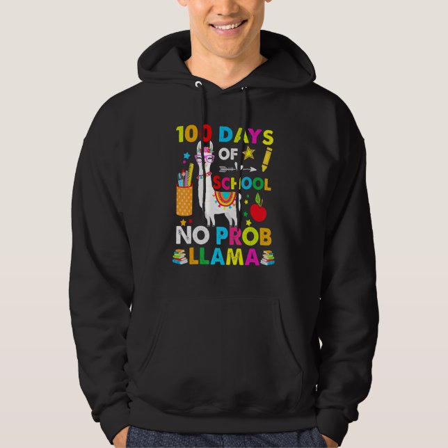 100 Days Of School No Probllama Llama Happy 100th  Hoodie (Vorderseite)