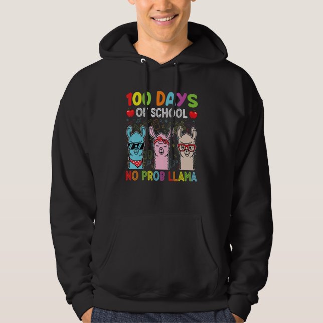 100 Days Of School No Probllama Llama Happy 100th  Hoodie (Vorderseite)