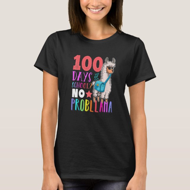 100 Days of School No Probllama Llama Happy 100th  T-Shirt (Vorderseite)