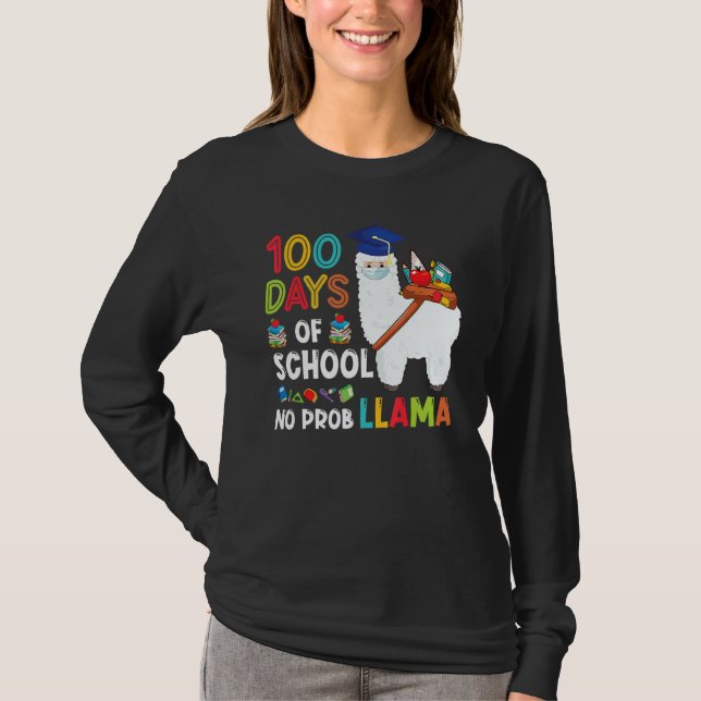 100 Days Of School No Probllama Llama Happy 100th  T-Shirt (Vorderseite)