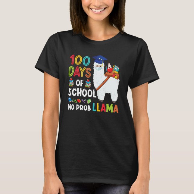100 Days Of School No Probllama Llama Happy 100th  T-Shirt (Vorderseite)