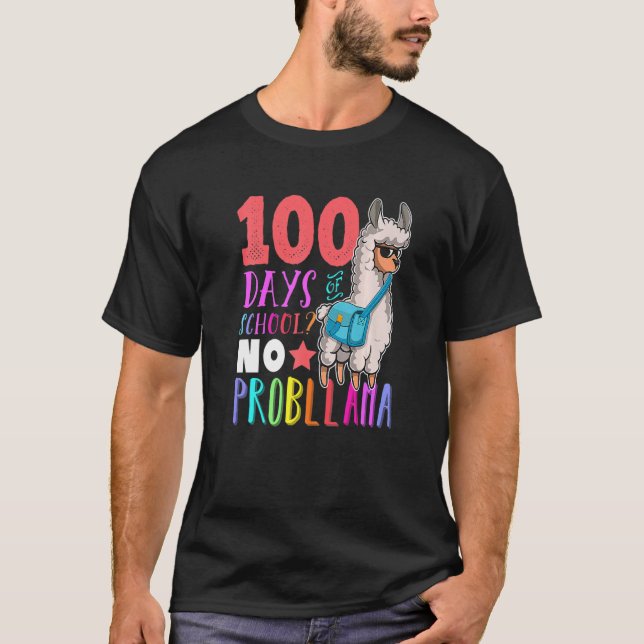 100 Days of School No Probllama Llama Happy 100th  T-Shirt (Vorderseite)