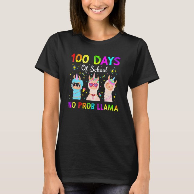 100 Days Of School No Probllama Llama Happy 100th  T-Shirt (Vorderseite)