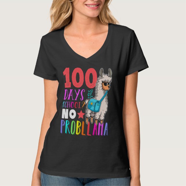 100 Days Of School No Probllama Llama Happy 100th  T-Shirt (Vorderseite)
