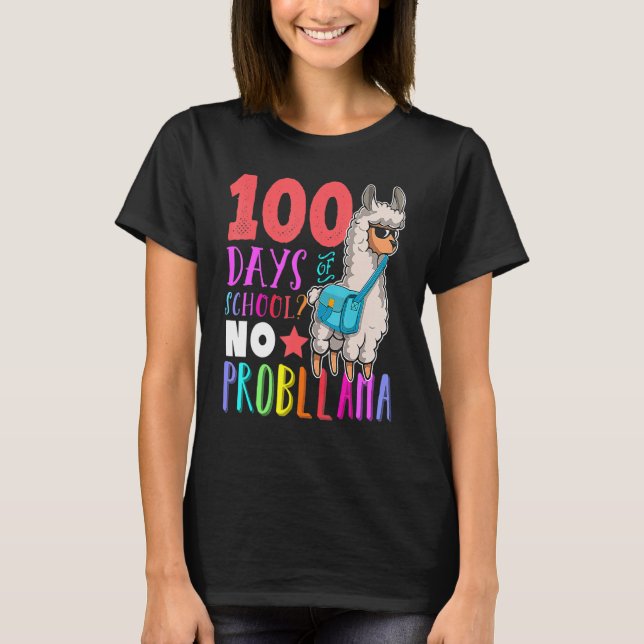 100 Days Of School No Probllama Llama Happy 100th  T-Shirt (Vorderseite)