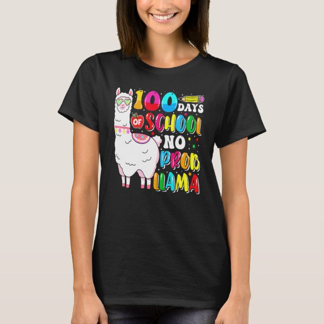 100 Days Of School No Probllama Llama Lover Happy  T-Shirt (Vorderseite)