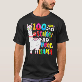 100 Days Of School No Probllama Llama Lover Happy  T-Shirt