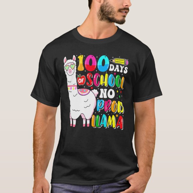 100 Days Of School No Probllama Llama Lover Happy  T-Shirt (Vorderseite)