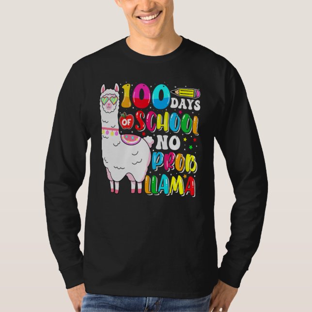 100 Days Of School No Probllama Llama Lover Happy  T-Shirt (Vorderseite)