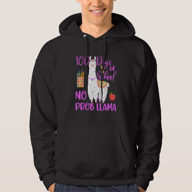 100 Days Of School No Probllama Llama Teacher 100t Hoodie (Vorderseite)