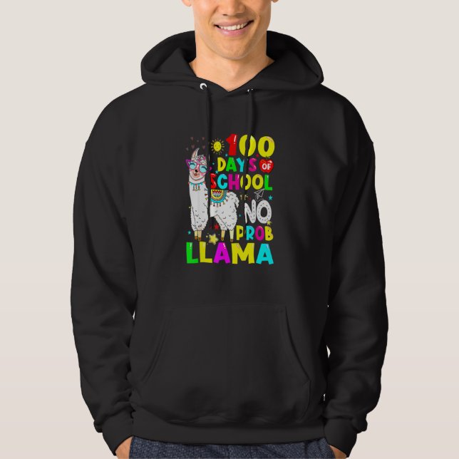 100 Days Of School No Probllama Llama Teachers Stu Hoodie (Vorderseite)