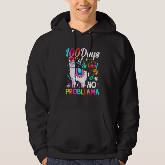 100 Days Of School No Probllama Llama Teachers Stu Hoodie (Vorderseite)