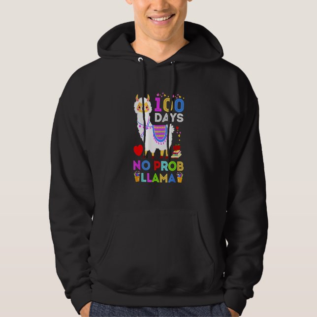 100 Days Of School No Probllama Llama Teachers Stu Hoodie (Vorderseite)