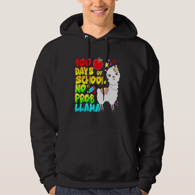 100 Days Of School No Probllama Llama Teachers Stu Hoodie (Vorderseite)
