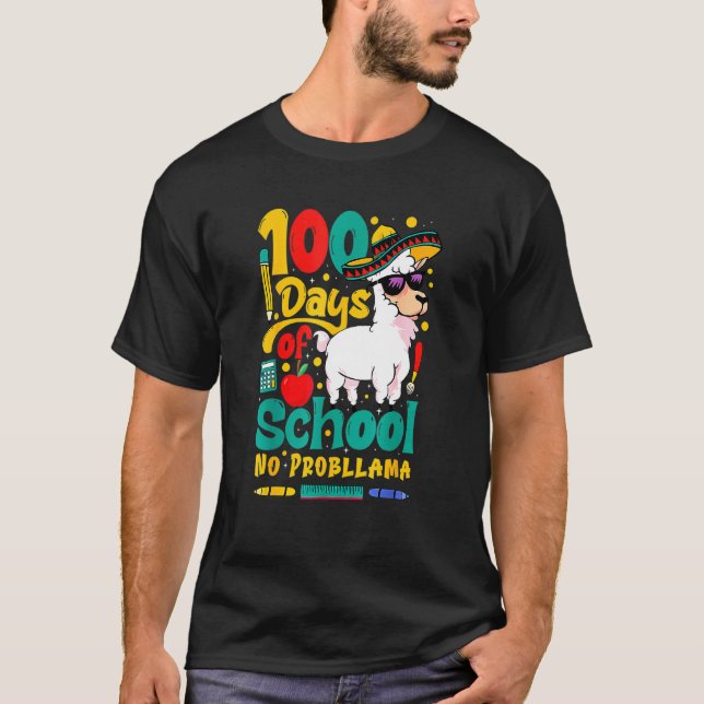 100 Days Of School No Probllama Llama Teachers Stu T-Shirt (Vorderseite)