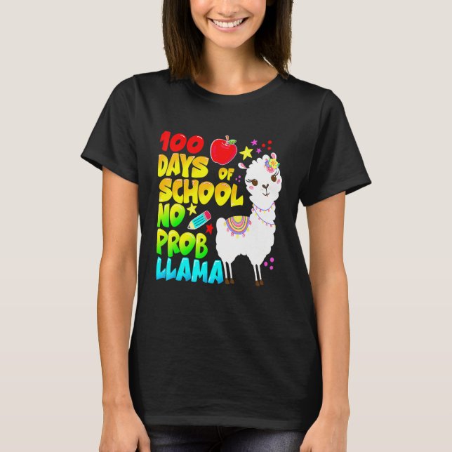 100 Days Of School No Probllama Llama Teachers Stu T-Shirt (Vorderseite)