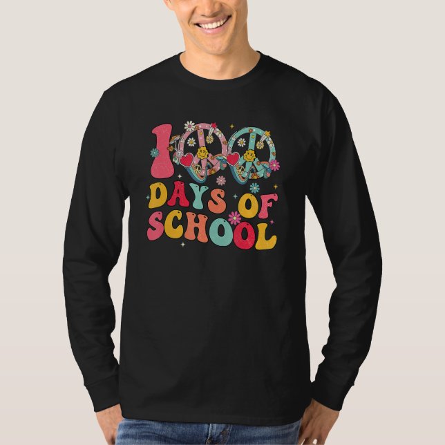 100 Days Of School Peace Sign Love 60s 70s Tie Dye T-Shirt (Vorderseite)
