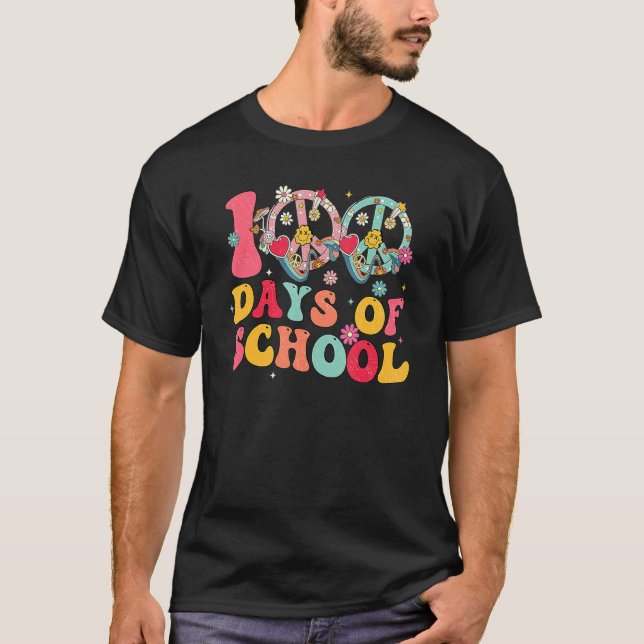 100 Days Of School Peace Sign Love 60s 70s Tie Dye T-Shirt (Vorderseite)