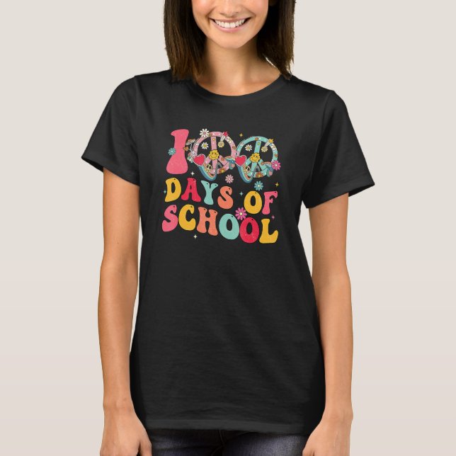 100 Days Of School Peace Sign Love 60s 70s Tie Dye T-Shirt (Vorderseite)