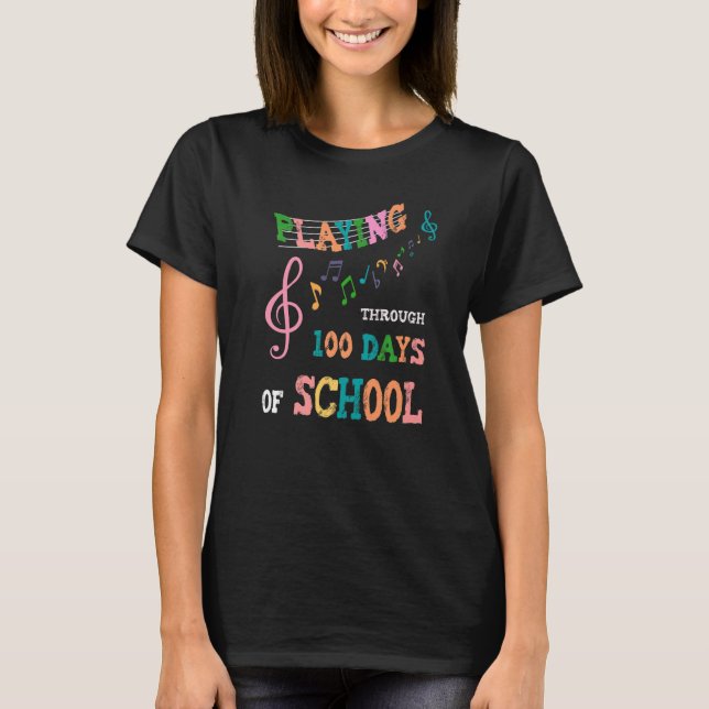 100 Days Of School Playing Music Teacher Cool Stud T-Shirt (Vorderseite)