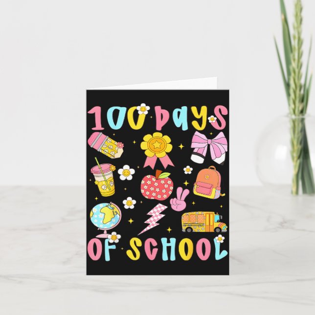 100 Days Of School Rainbow Bow Book Teacher Girl W Karte (Vorderseite)