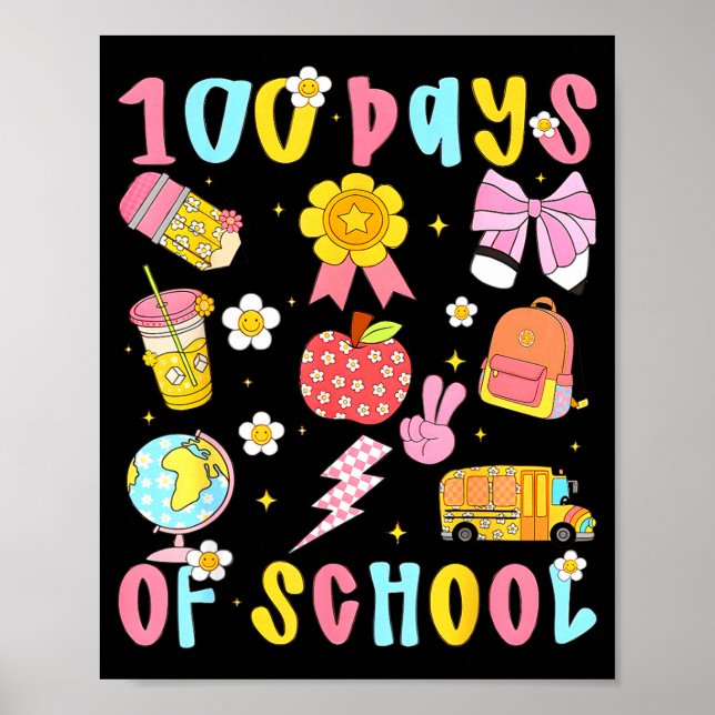 100 Days Of School Rainbow Bow Book Teacher Girl W Poster (Vorne)