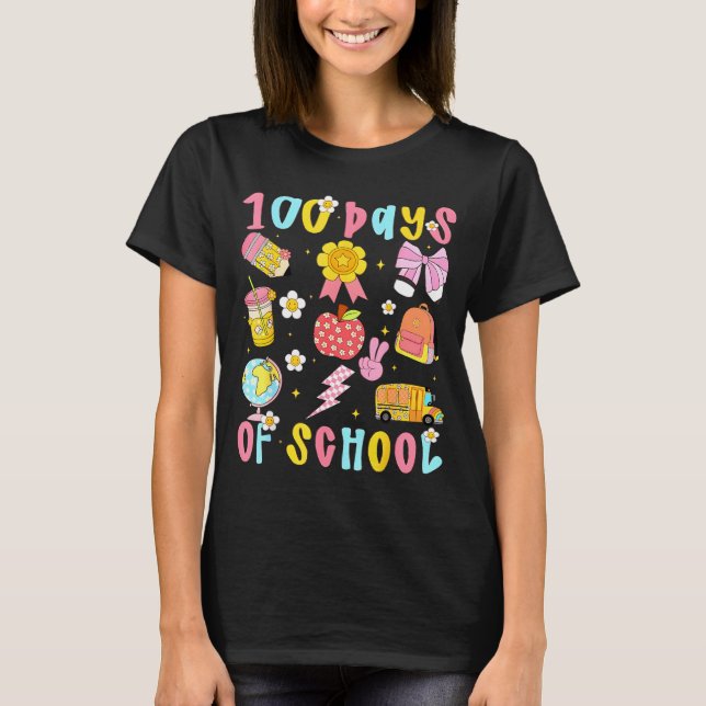 100 Days Of School Rainbow Bow Book Teacher Girl W T-Shirt (Vorderseite)