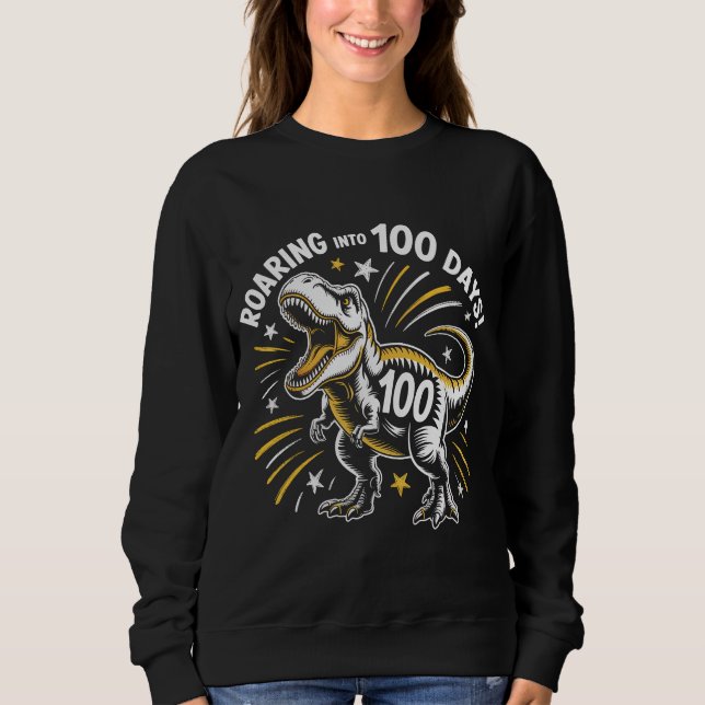 100 Days of School Retro Athletic Roaring T-Rex Di Sweatshirt (Vorderseite)