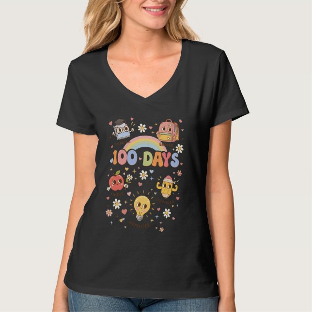 100 Days of School Retro Groovy 100th Day of Schoo T-Shirt (Vorderseite)
