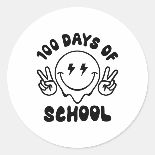100 Days Of School Retro Smiley Face Runder Aufkleber (Vorderseite)