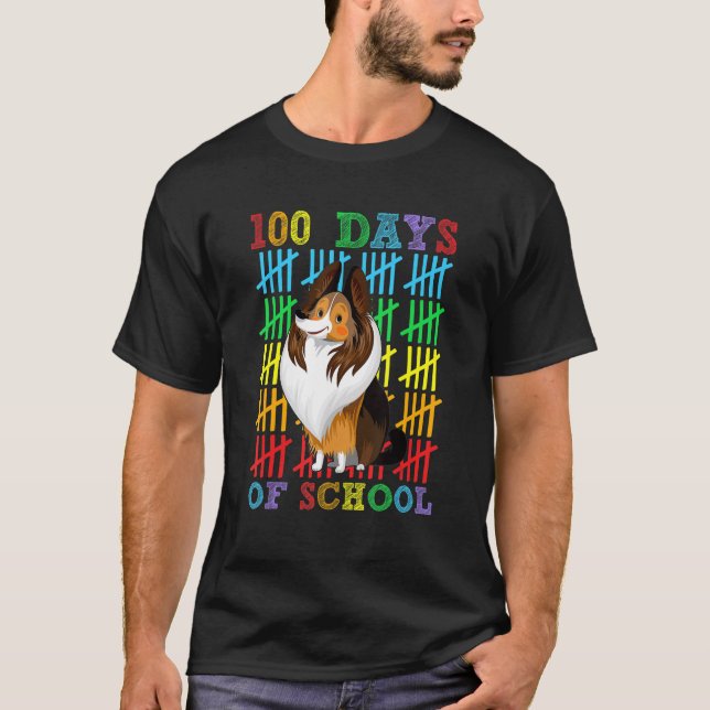 100 Days of School Shetland Sheepdog Lover 100th D T-Shirt (Vorderseite)